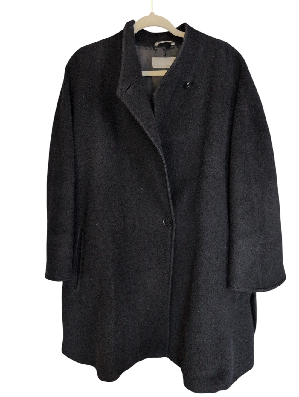 Max Mara Button Overcoat - Women's Mid-Length Black Wool Regular Size 48 - Picture 2 of 6
